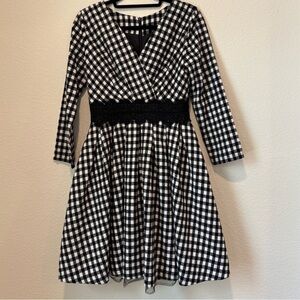 Black & White Gingham Fit & Flare Dress w/ Lace Waist & Tulle Lining Size Small
